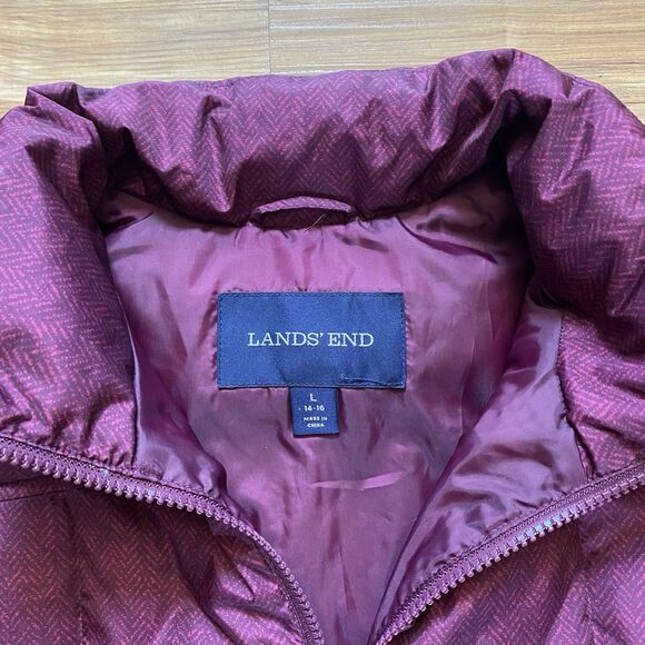 LANDS END L Plum Purple Herringbone Puffer Full Zip Down Feather Vest Outdoor - Picture 11 of 16